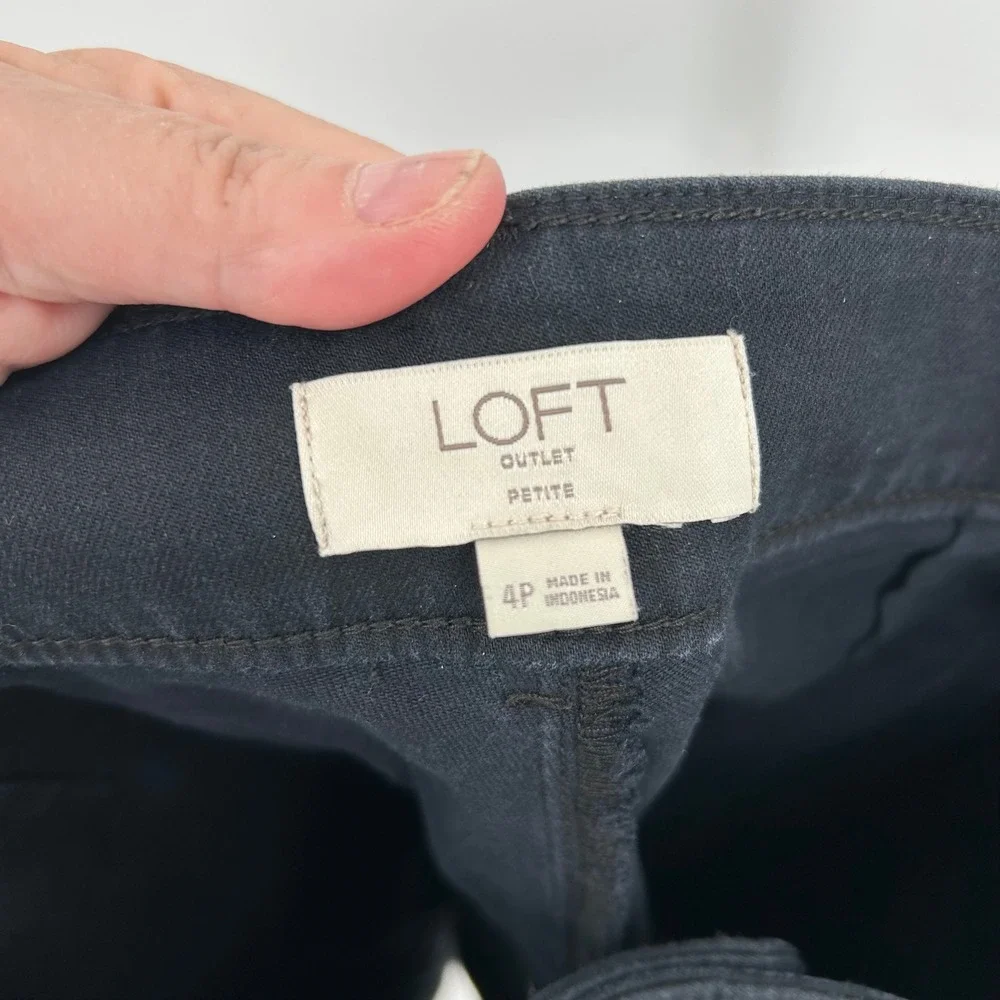 LOFT Outlet Petite Charcoal Straight Crop Cargo Pants Womens 4P Utility‎ Stretch
